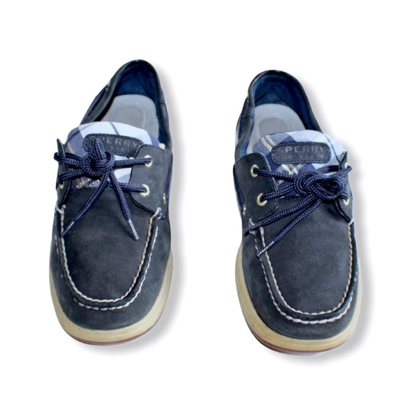 Sperry Topsider Navy Suede Plaid Boat Shoes 9 - Picture 6 of 13